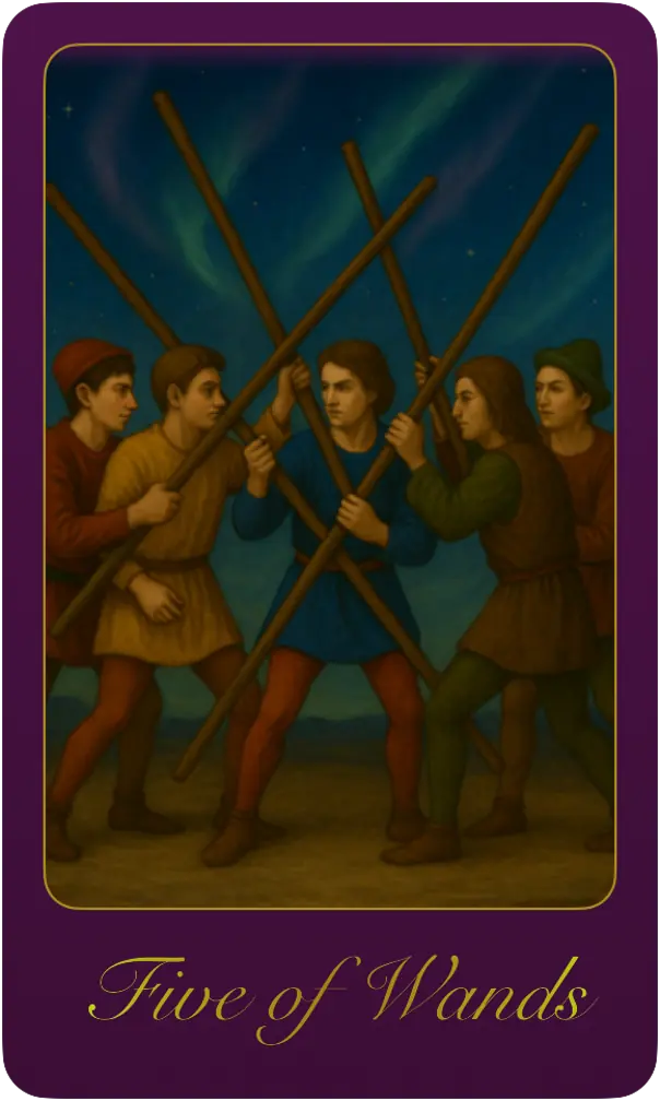 Five of Wands tarot card meaning and psychological guide - Gigis Tarot