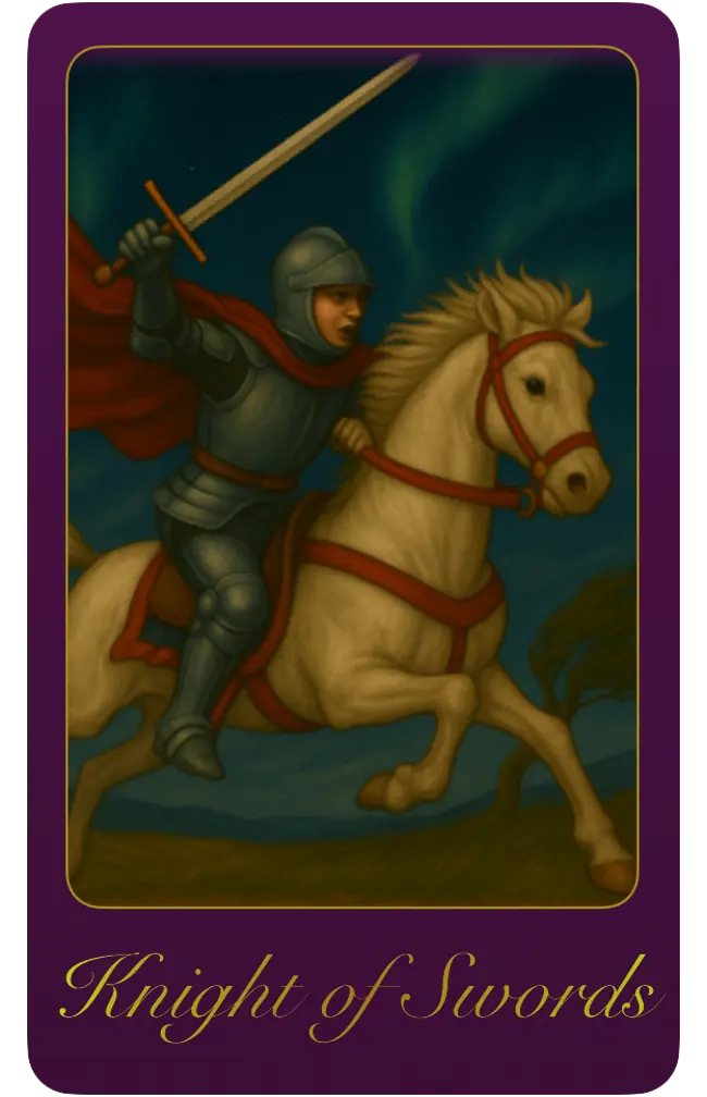 Knight of Swords tarot card meaning and psychological guide - Gigis Tarot