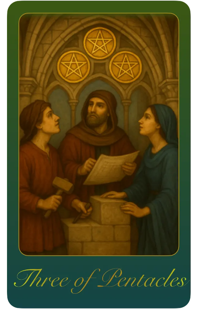 Three of Pentacles tarot card meaning and psychological guide - Gigis Tarot